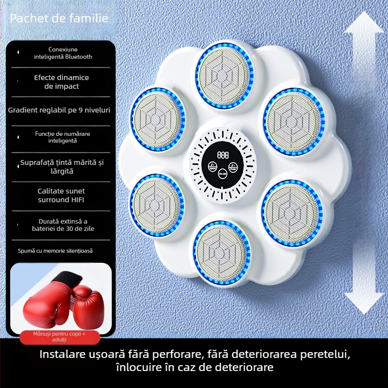 Dispozitiv inteligent de box cu muzică pentru acasă – țintă de perete pentru adulți și copii, antrenament de reacție și relaxare
