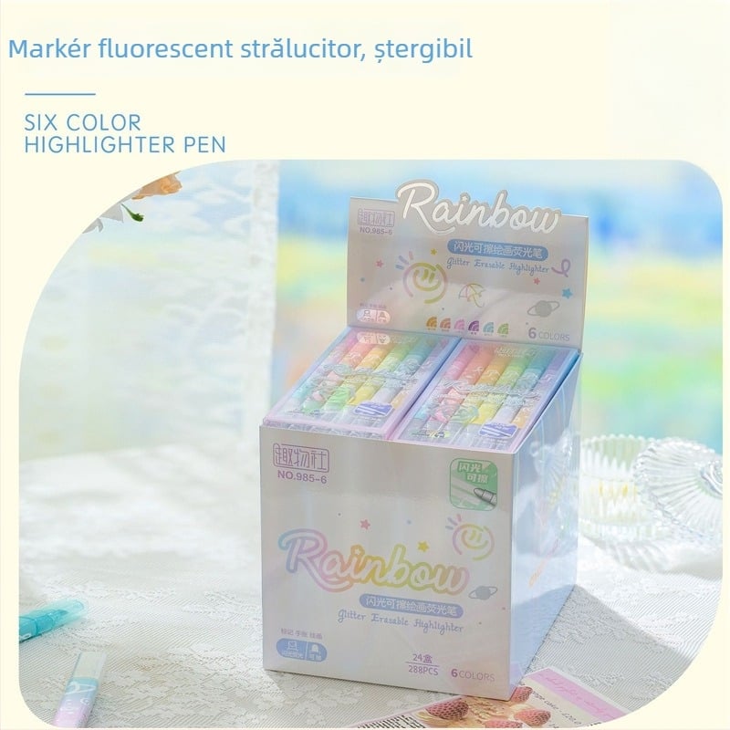 Marker glitter de șters, cu vârf dublu, pentru graffiti creativ și jurnalizare (set de 6 sau 12 buc.)
