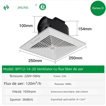 Golden Ling Ventilator de evacuare cu flux liber pentru casă, ultra-subțire, montaj în tavan, pentru bucătărie și baie