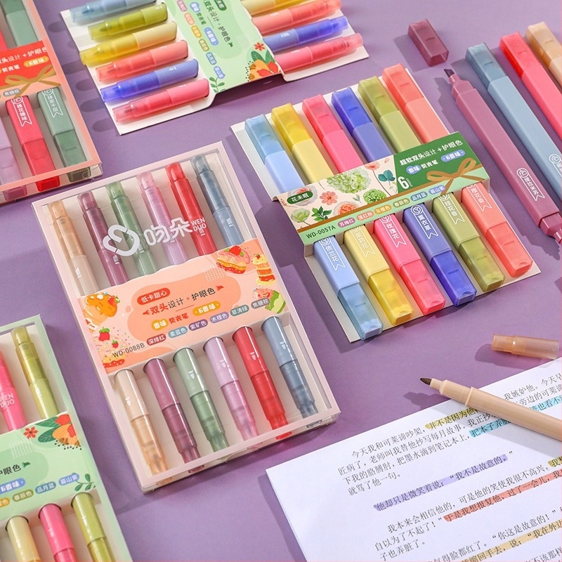 Marker parfumat cu două capete pentru evidențiere și stilou de acuarelă – set în cutie, design inimă de fată pentru elevi