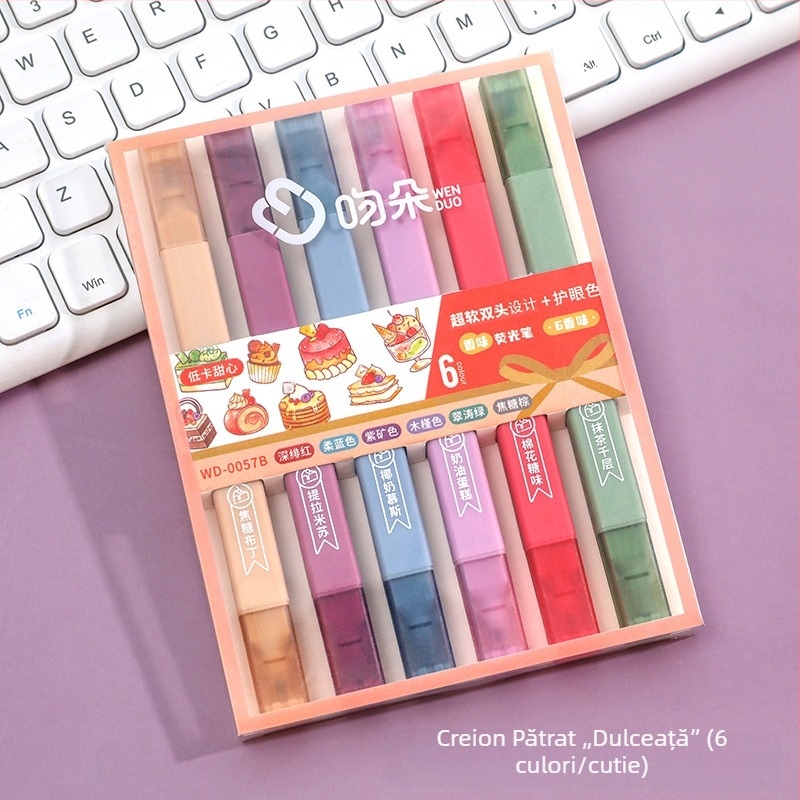 Marker parfumat cu două capete pentru evidențiere și stilou de acuarelă – set în cutie, design inimă de fată pentru elevi