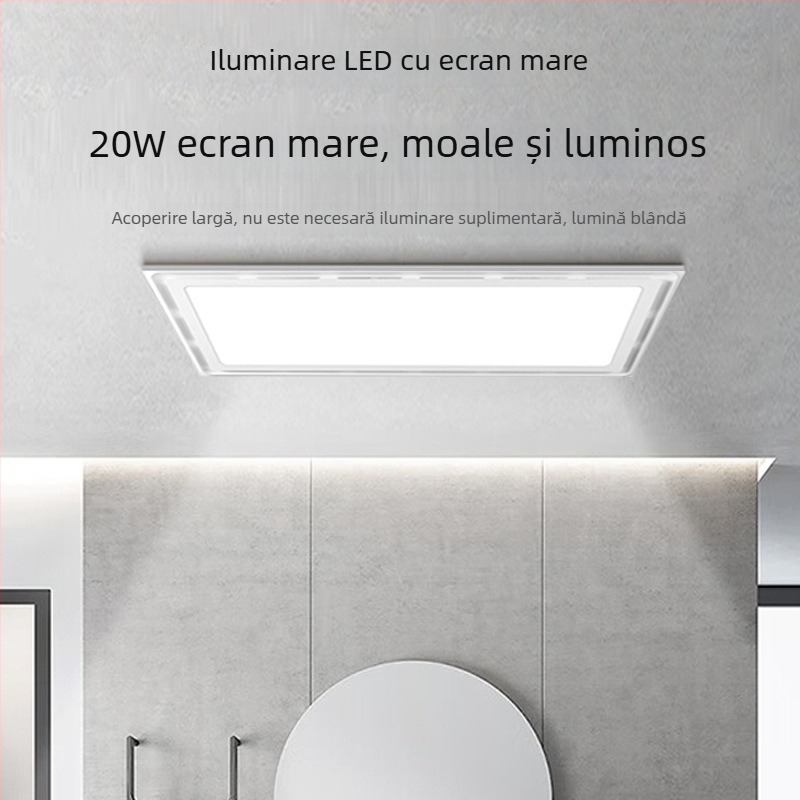 Ventilator LED de plafon pentru baie, iluminare și ventilație, 2 în 1, dimensiune 300×300 mm