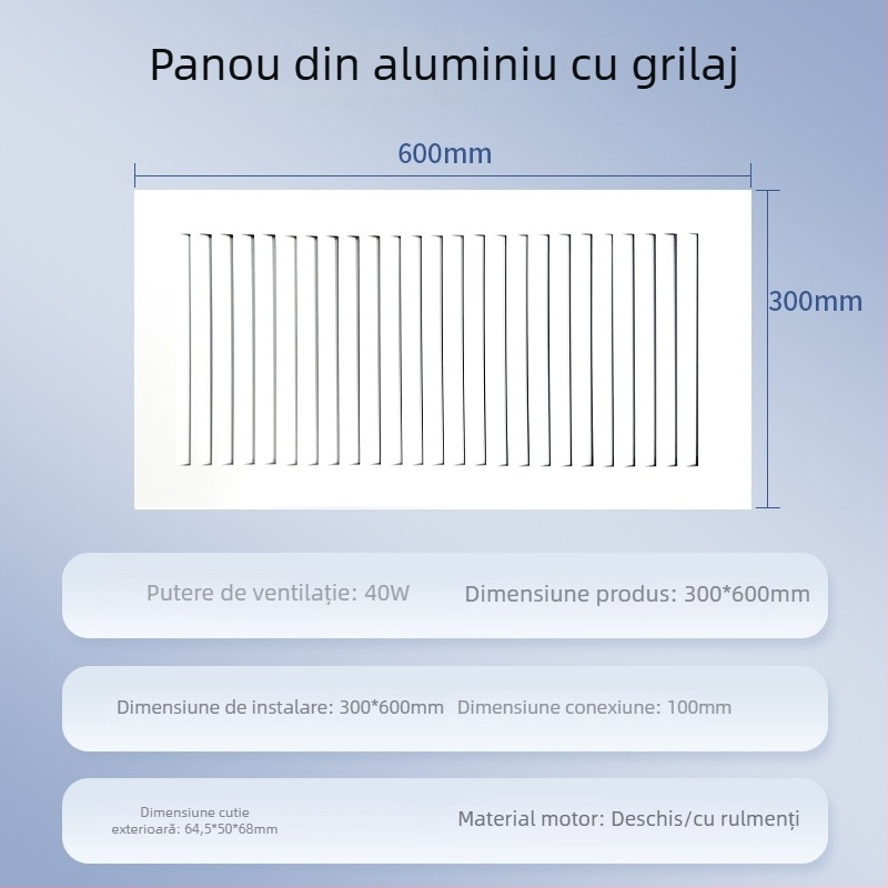 Ventilator LED de plafon pentru baie, iluminare și ventilație, 2 în 1, dimensiune 300×300 mm