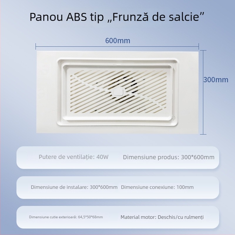 Ventilator LED de plafon pentru baie, iluminare și ventilație, 2 în 1, dimensiune 300×300 mm
