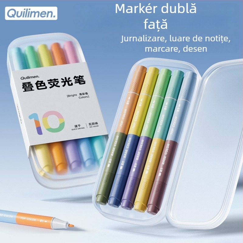 Marker Morandi cu vârf dublu, fluorescent, paletă de culori pastel Macaron, set de 5 culori