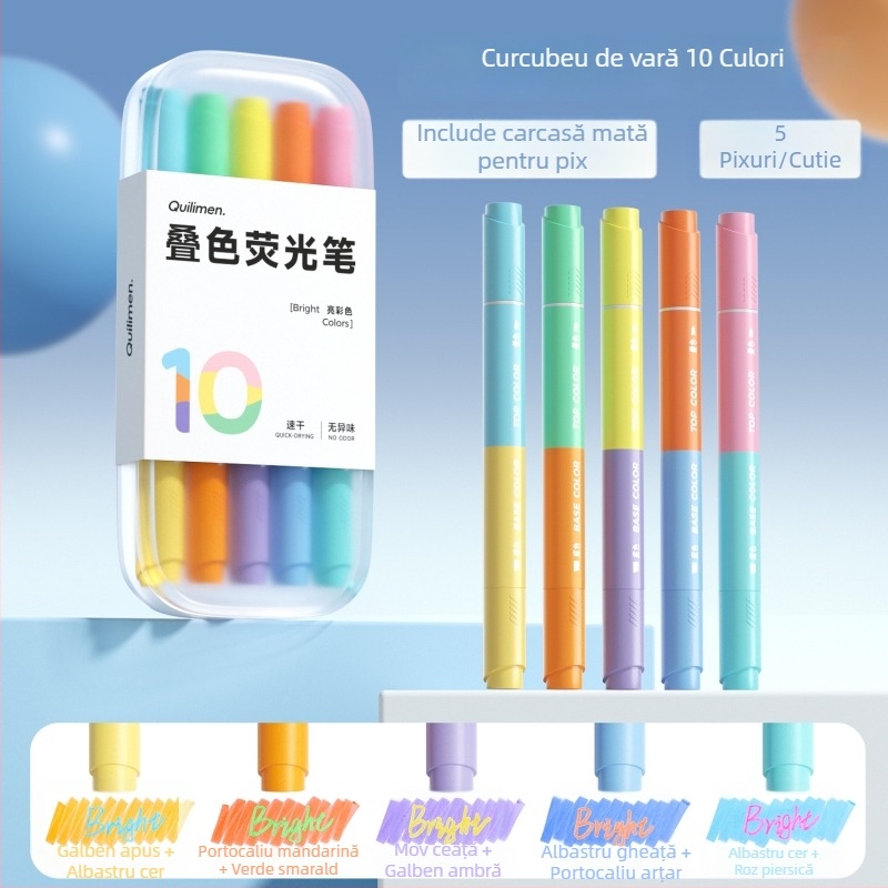 Marker Morandi cu vârf dublu, fluorescent, paletă de culori pastel Macaron, set de 5 culori