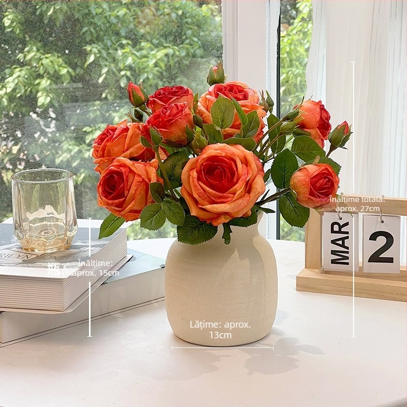 Trandafir de mătase – aranjament floral pentru sufragerie și masă, decor de lux, buchet decorativ și recuzită pentru fotografii