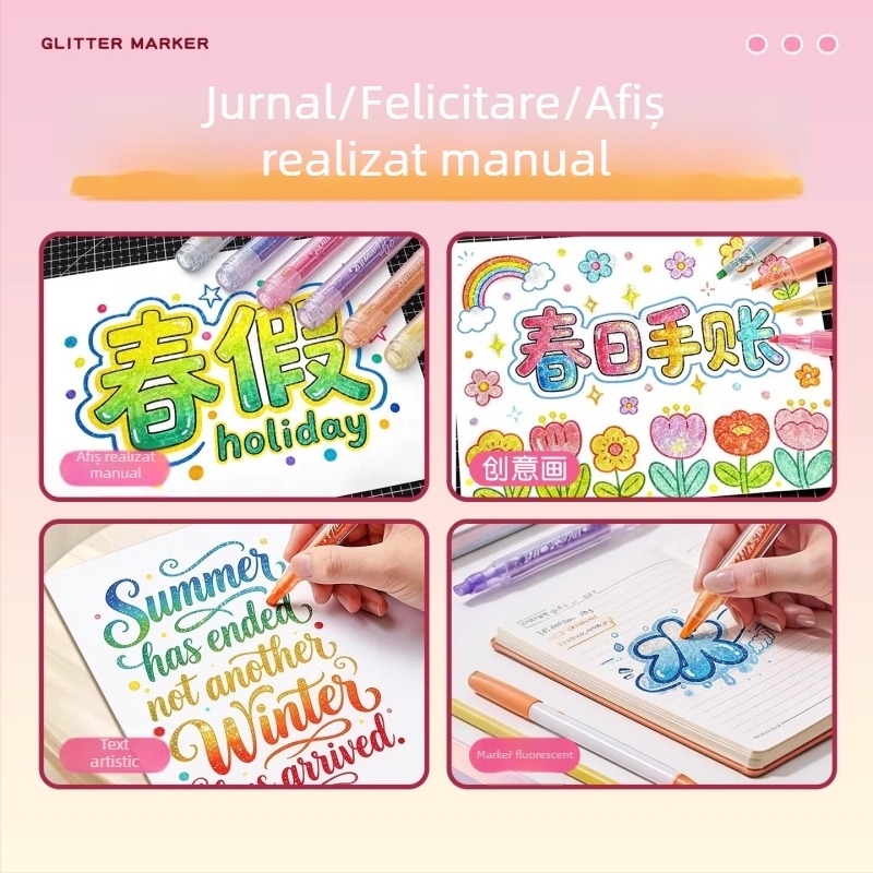 Deli SK418 Highlight cu sclipici pentru elevi – Marker color pentru jurnal