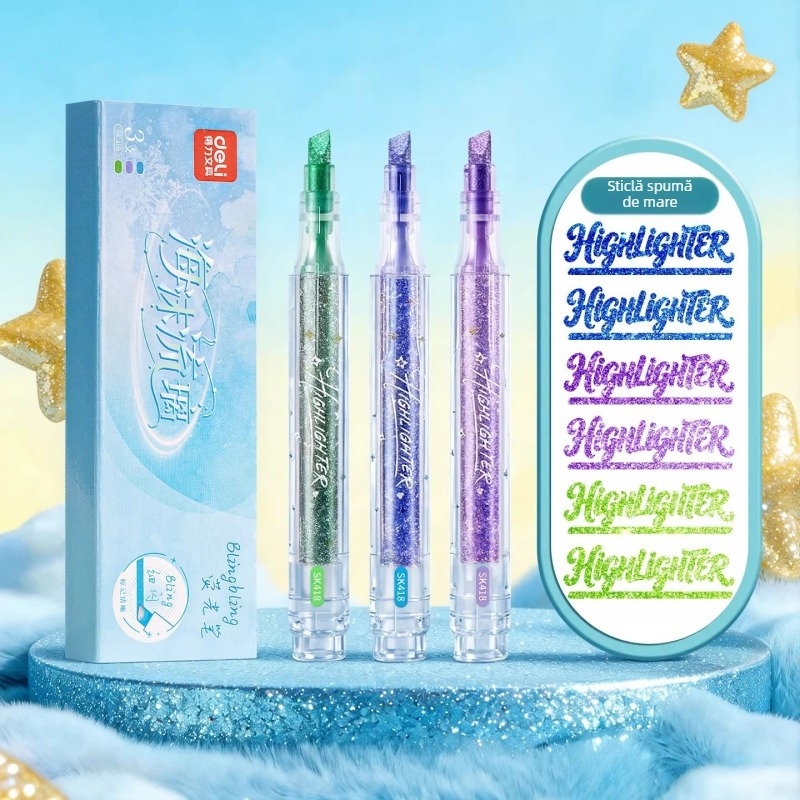 Deli SK418 Highlight cu sclipici pentru elevi – Marker color pentru jurnal