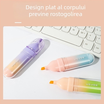 Set de 4 pixuri colorate cu vârf din nylon rezistent la uzură, corp plat, ambalate în cutie; markere colorate cu vârf înclinat.