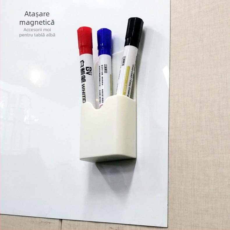 Cutie magnetică din ABS pentru cretă și pixuri, formă pătrată, organizator magnetic pentru birou cu tablă magnetică