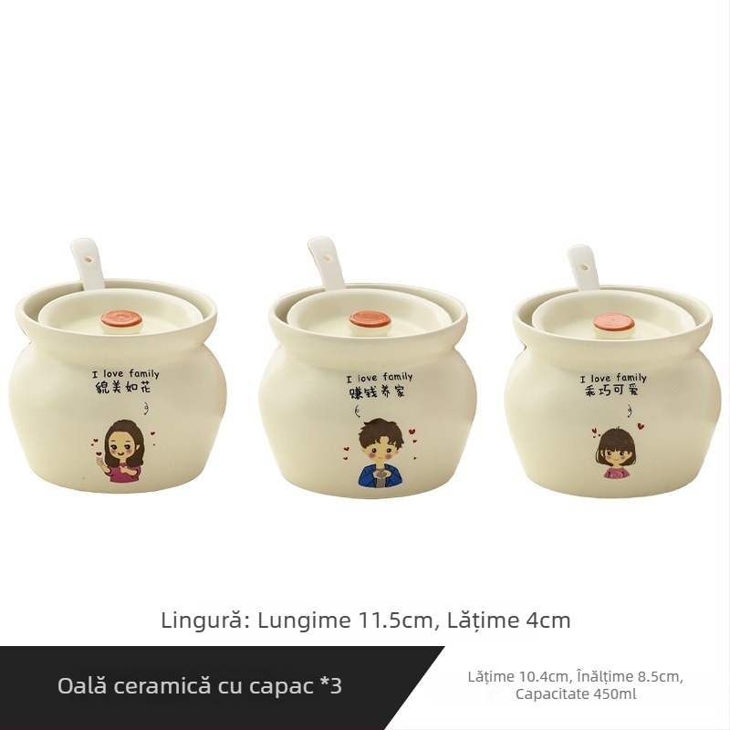 Oală ceramică pentru o porție, cu capac, emailată, pentru ouă și supă