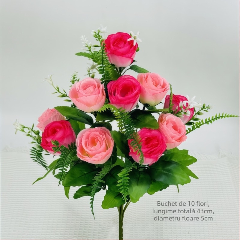 Buchet de 10 tije: trandafiri roz în două nuanțe – flori artificiale