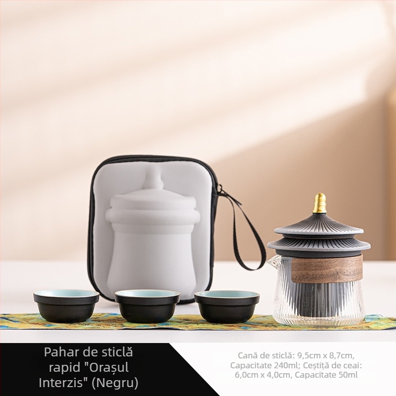 Set de ceai portabil pentru călătorii la Orașul Interzis - set de cadouri din porțelan de înaltă calitate, stil Kung Fu, suvenir de sărbătoare, personalizare cu logo