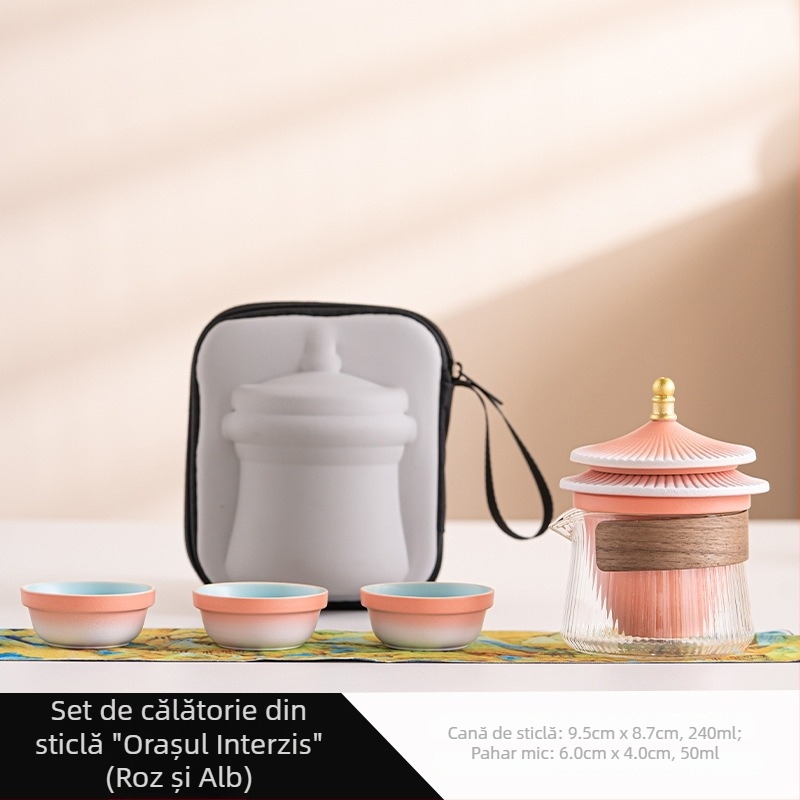 Set de ceai portabil pentru călătorii la Orașul Interzis - set de cadouri din porțelan de înaltă calitate, stil Kung Fu, suvenir de sărbătoare, personalizare cu logo