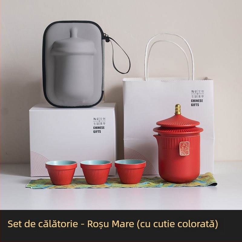 Set de ceai portabil pentru călătorii la Orașul Interzis - set de cadouri din porțelan de înaltă calitate, stil Kung Fu, suvenir de sărbătoare, personalizare cu logo