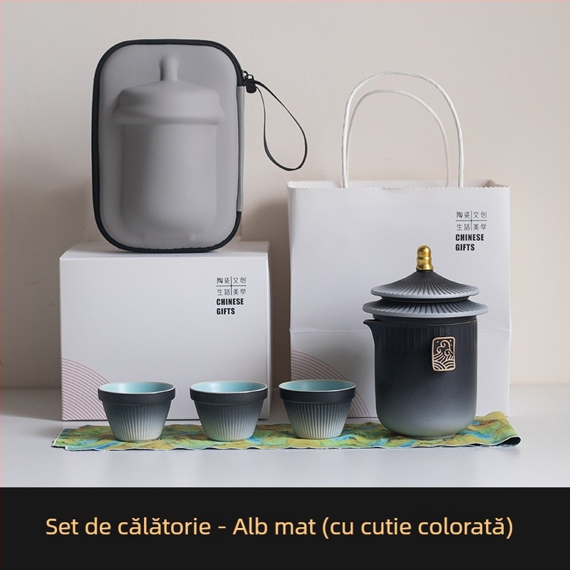 Set de ceai portabil pentru călătorii la Orașul Interzis - set de cadouri din porțelan de înaltă calitate, stil Kung Fu, suvenir de sărbătoare, personalizare cu logo