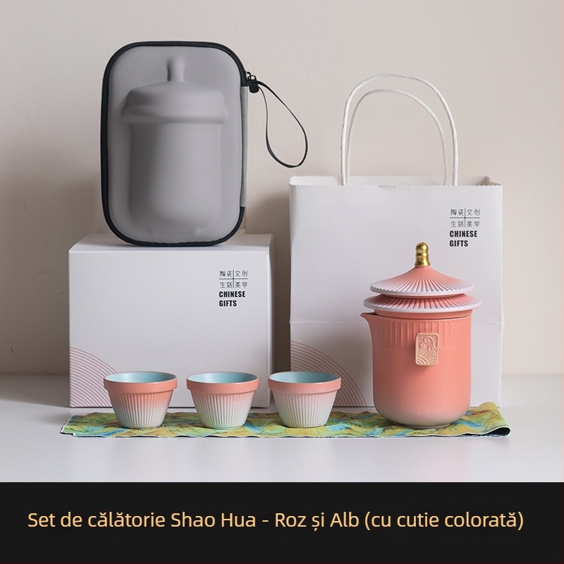 Set de ceai portabil pentru călătorii la Orașul Interzis - set de cadouri din porțelan de înaltă calitate, stil Kung Fu, suvenir de sărbătoare, personalizare cu logo