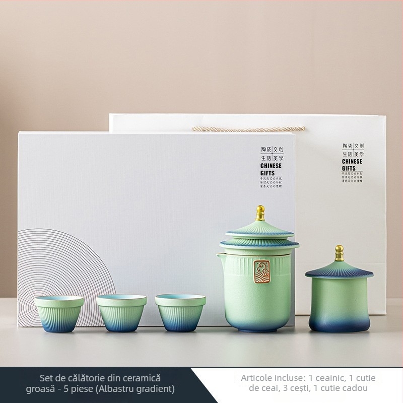 Set de ceai portabil pentru călătorii la Orașul Interzis - set de cadouri din porțelan de înaltă calitate, stil Kung Fu, suvenir de sărbătoare, personalizare cu logo