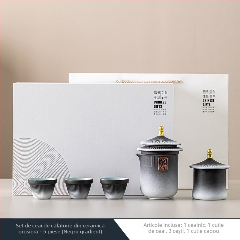 Set de ceai portabil pentru călătorii la Orașul Interzis - set de cadouri din porțelan de înaltă calitate, stil Kung Fu, suvenir de sărbătoare, personalizare cu logo