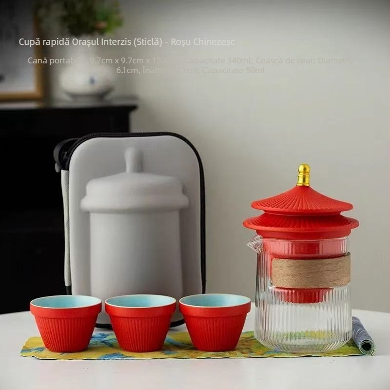 Set de ceai portabil pentru călătorii la Orașul Interzis - set de cadouri din porțelan de înaltă calitate, stil Kung Fu, suvenir de sărbătoare, personalizare cu logo