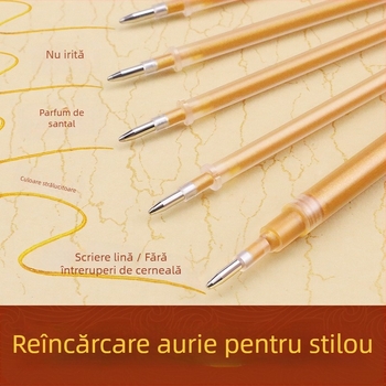 Set stilouri pentru copierea scripturilor cu lemn de santal, capacitate mare, vârf auriu și rezerve de vârf cerneală