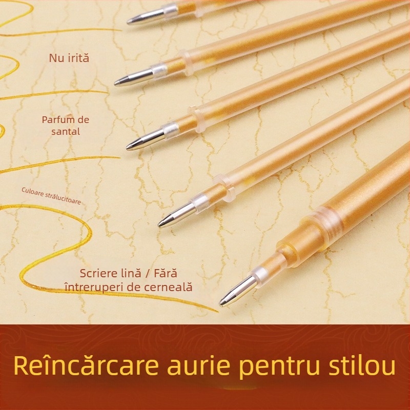 Set stilouri pentru copierea scripturilor cu lemn de santal, capacitate mare, vârf auriu și rezerve de vârf cerneală