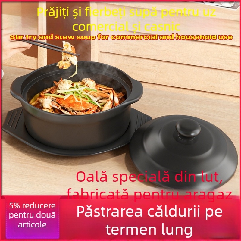 Royal Cooking Oală de ceramică pentru tăiței din orez, mică, clasă comercială, rezistentă la temperaturi înalte, ideală pentru oală picantă, tocană cu amidon de cartofi, pui la cuptor, oală de lut, uz casnic