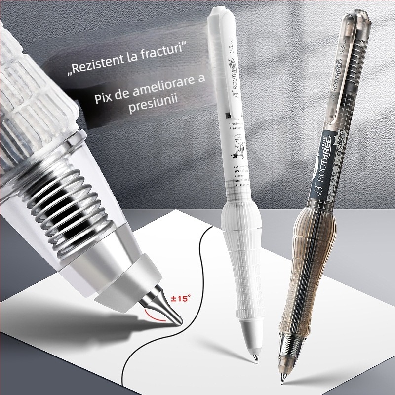 Reversal stilou gel ergonomic, cu priză moale, cerneală neagră cu uscare rapidă, mecanism de apăsare, vârf din oțel inoxidabil