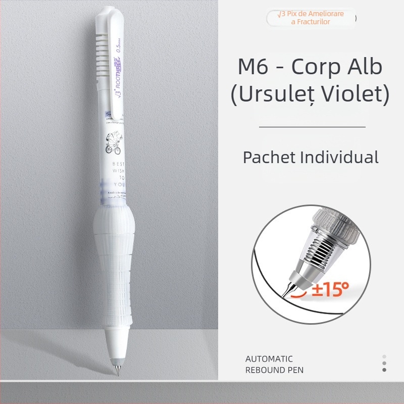 Reversal stilou gel ergonomic, cu priză moale, cerneală neagră cu uscare rapidă, mecanism de apăsare, vârf din oțel inoxidabil
