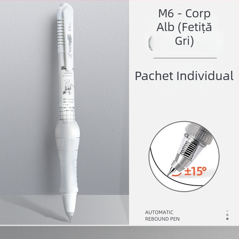 Reversal stilou gel ergonomic, cu priză moale, cerneală neagră cu uscare rapidă, mecanism de apăsare, vârf din oțel inoxidabil