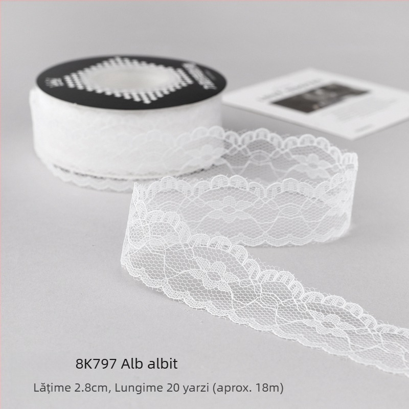 Panglică țesută din dantelă albă, lucrată manual, pentru împachetarea buchetului și aranjamente DIY