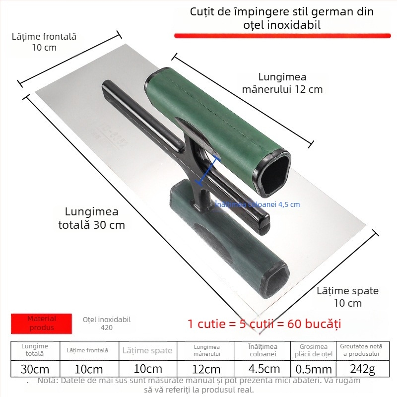 Yinghe mistrie push knife pentru tencuit și nivelare, unealtă pentru plăci, oțel inox, bază din oțel de carbon, 250/300 mm