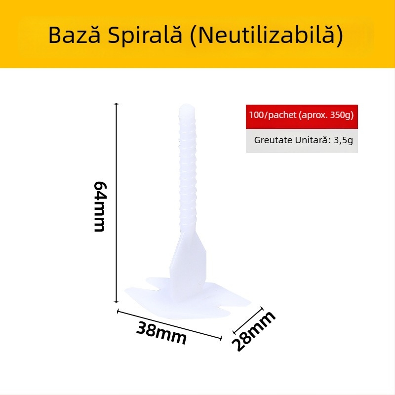 Noshun nivelator spiral din POM pentru plăci — instrument reutilizabil pentru poziționarea rosturilor la plăcile de perete și podea