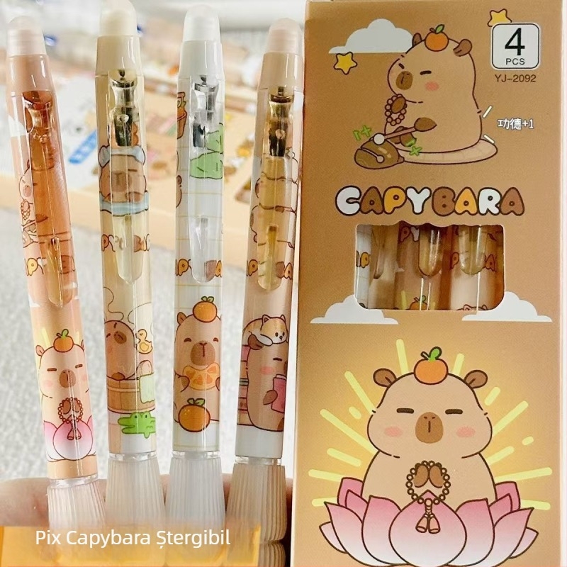 Capybara pix cu apăsare, gel pentru elevi, husă protectoare drăguță, albastru-cristal-negru, vârf ST, uscare rapidă 0,5 mm