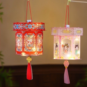 Felin nou pentru Festivalul de Toamnă pentru copii, felinar portabil iluminat în stil Hanfu clasic, lampă de palat, kit DIY