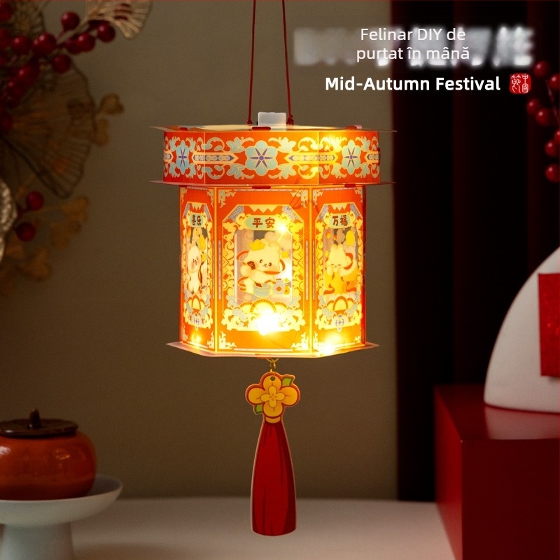 Felin nou pentru Festivalul de Toamnă pentru copii, felinar portabil iluminat în stil Hanfu clasic, lampă de palat, kit DIY