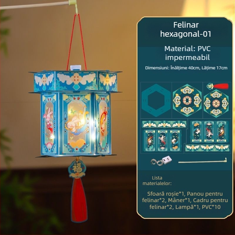 Felin nou pentru Festivalul de Toamnă pentru copii, felinar portabil iluminat în stil Hanfu clasic, lampă de palat, kit DIY