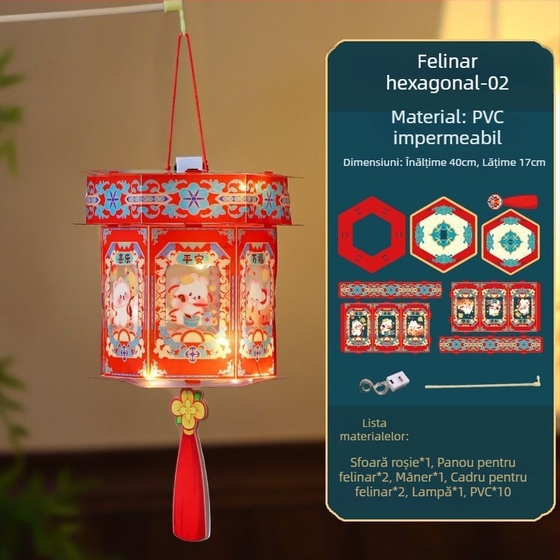 Felin nou pentru Festivalul de Toamnă pentru copii, felinar portabil iluminat în stil Hanfu clasic, lampă de palat, kit DIY