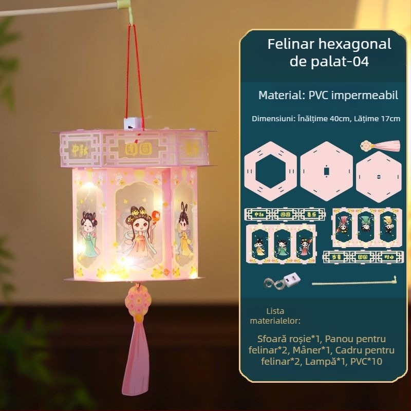 Felin nou pentru Festivalul de Toamnă pentru copii, felinar portabil iluminat în stil Hanfu clasic, lampă de palat, kit DIY