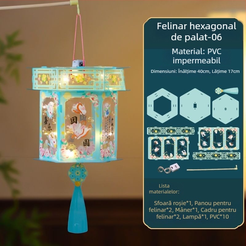 Felin nou pentru Festivalul de Toamnă pentru copii, felinar portabil iluminat în stil Hanfu clasic, lampă de palat, kit DIY