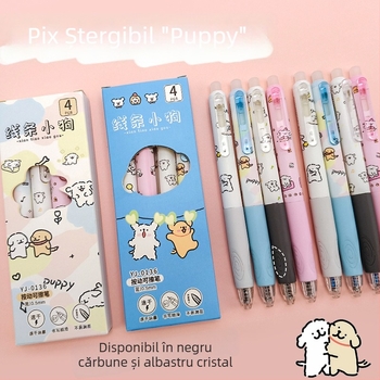 Line Puppy stilou șters cu prindere premium - albastru crystal / negru grafit, retractabil, vârf termic de ștergere, pentru elevi