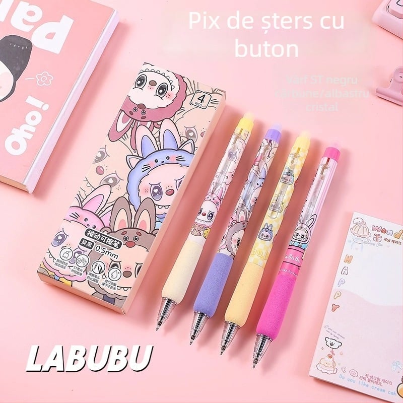 Pix gel erasabil cu mecanism de apăsare, uscare rapidă, pentru exerciții de scriere, albastru cristal