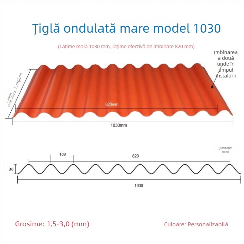 Țigle PVC ondulate albastre pentru acoperișuri de fermă, plăci izolante pentru acoperiș