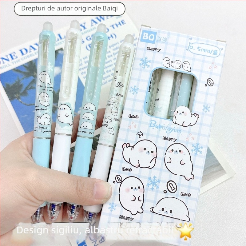 Pix gel cu clic lateral – ștergător, pentru elevi, culoare albastru închis cristal