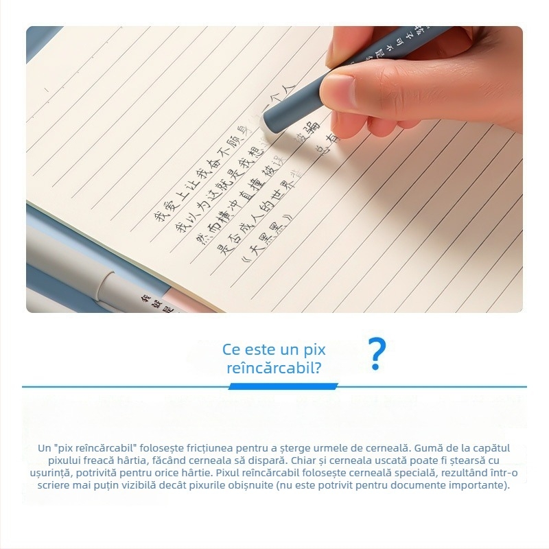 Pix gel cu ștergere termică pentru elevi din clasele 3–5, albastru cristal, ștergere prin frecare, scriere netedă
