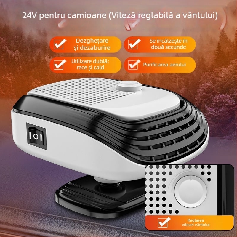 Ventilator auto Yiju pentru mașini și camioane, 12V-24V, încălzire interioară rapidă și degivrare