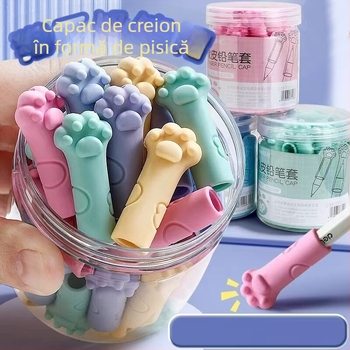 Capac de creion în formă de pisică și gumă de șters, protecție dublă pentru vârf creion pentru copii