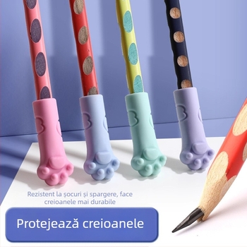Capac de creion în formă de pisică și gumă de șters, protecție dublă pentru vârf creion pentru copii