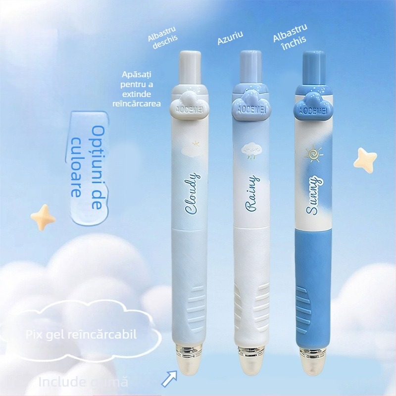 Odeme stilou gel retractabil, în tema norului, pentru elevi, 0,5 mm